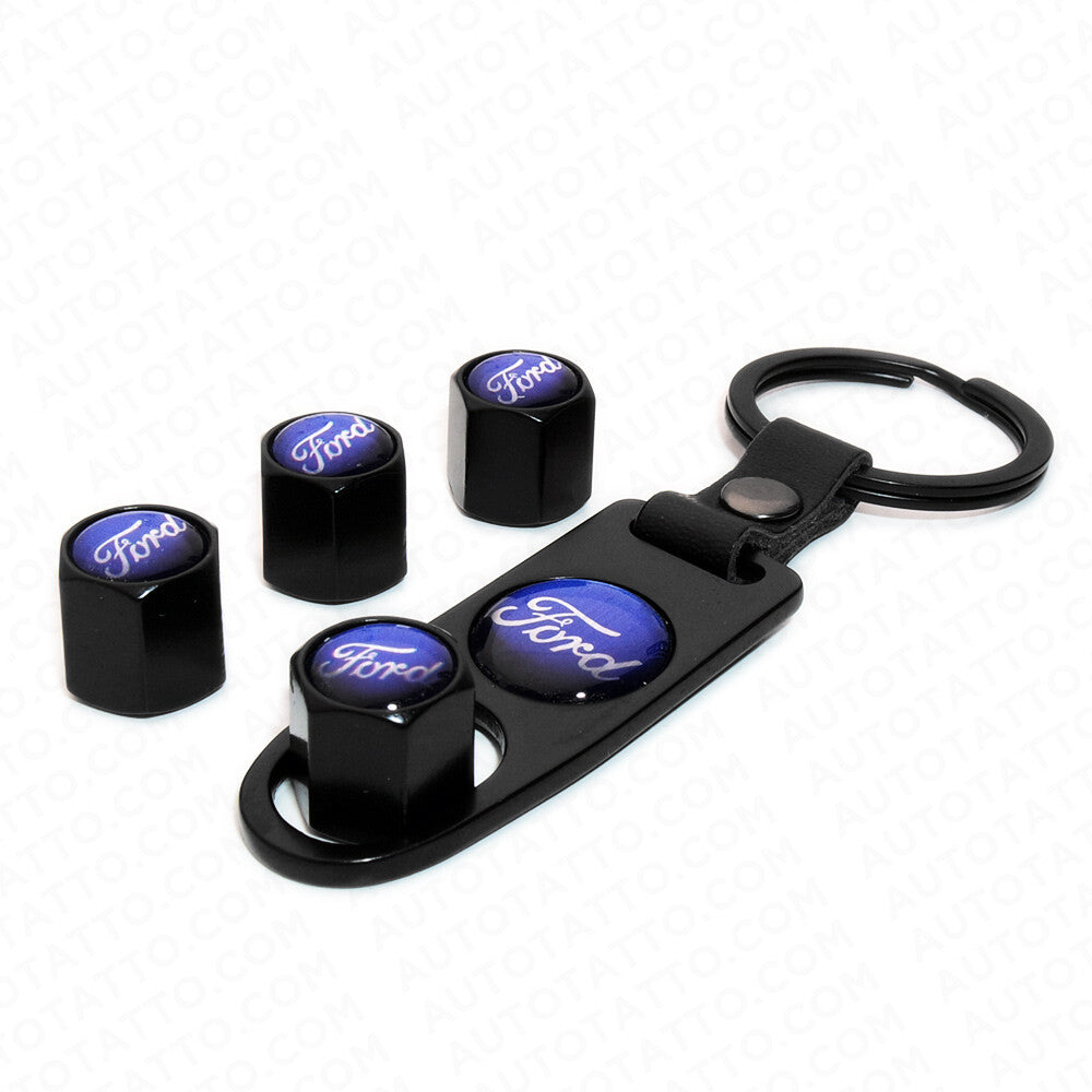 Universal Black Car Wheel Tyre Tire Valves Dust Stems Air Caps Keychain Emblem F