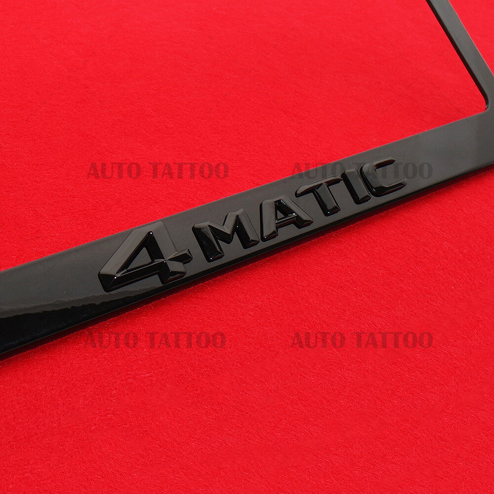 1x 4MATIC Gloss Black License Plate Frame Cover Decorate + Screw Caps