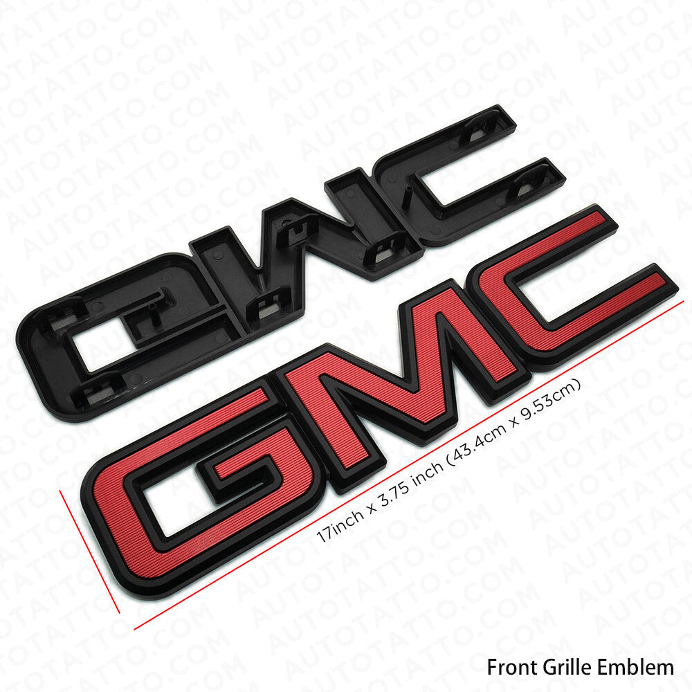 14-19 GMC Sierra Front Grille Letter Logo Emblem Adhesive Nameplate HD Black Red