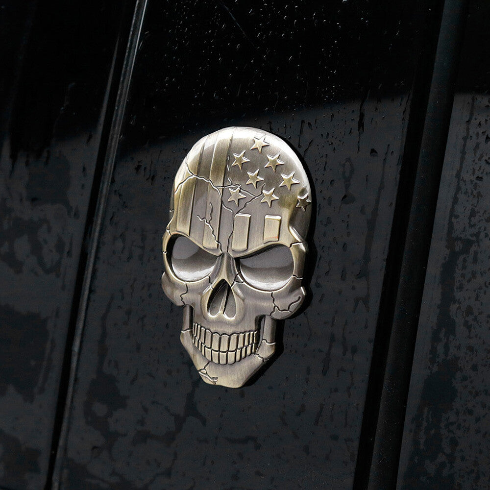 3D Skull Devil Death USA Flag Metal Car 3D Sticker Decal Punisher Emblem Sport