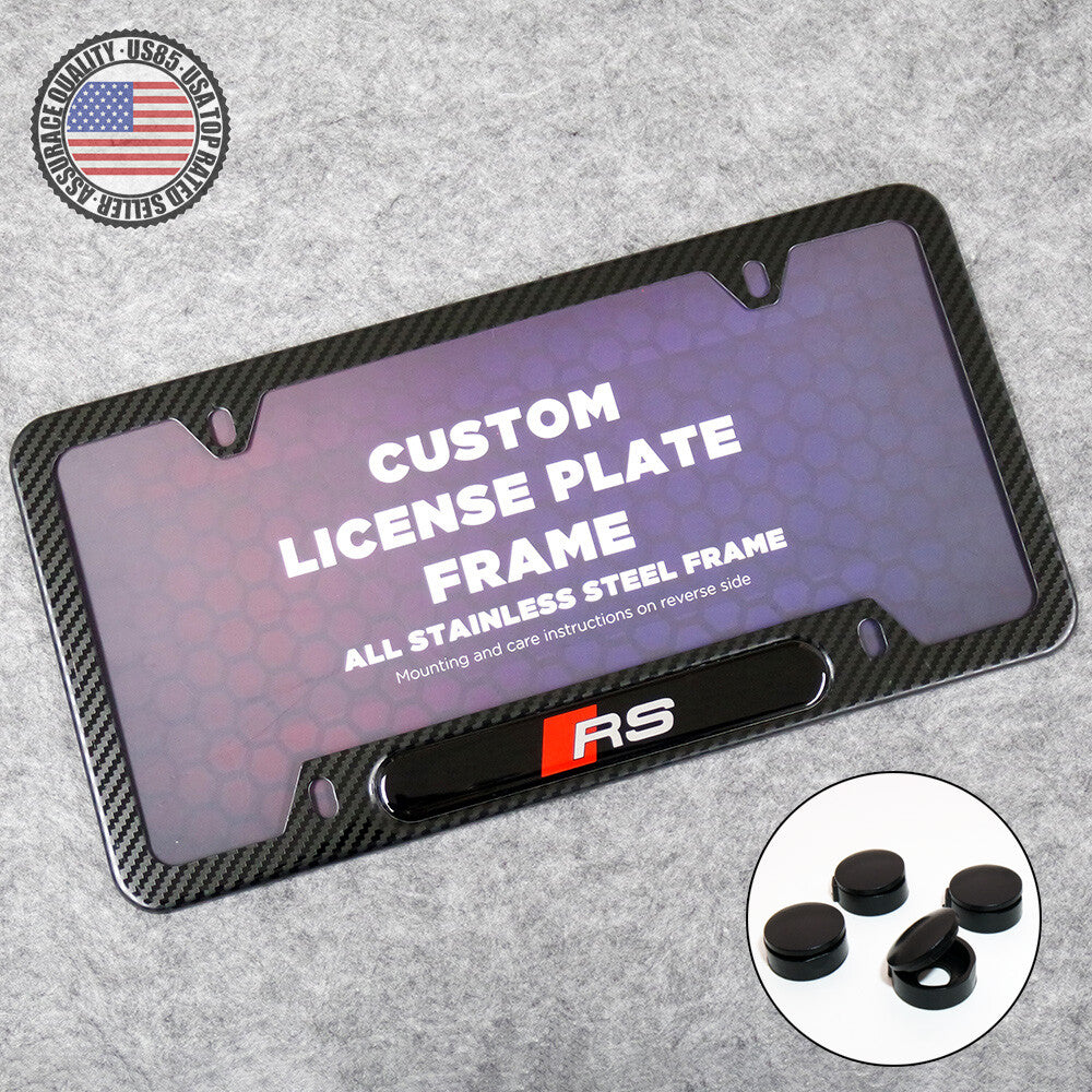 For Audi RS Front or Rear Carbon Fiber Texture License Plate Frame Cover Gift