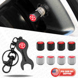 4x Red Toyota Hex Car Tire Wheel Air Stem Dust Valve Cap Cover + Wrench Keychain