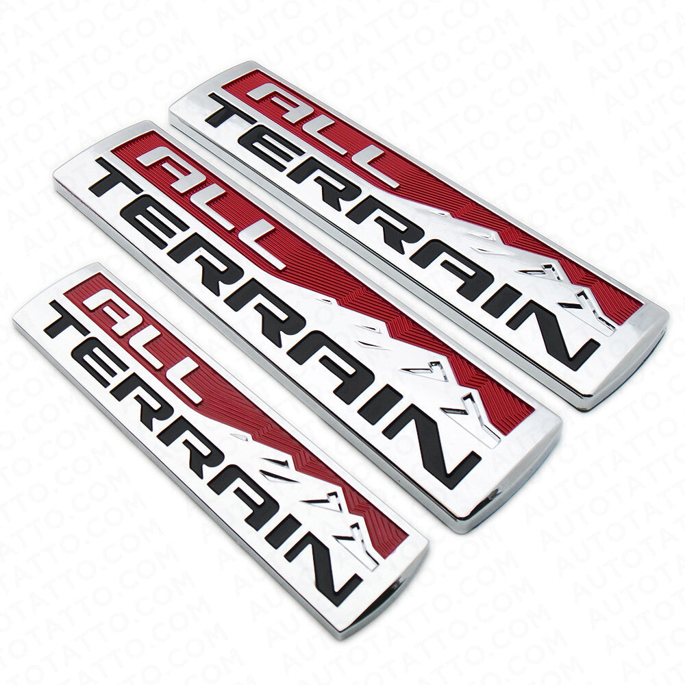Set 3 Pcs GMC All Terrain Door Tailgate Letter Nameplate Emblem Badge Chrome