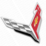 20-24 Chevrolet C8 Corvette Front Bumper Crossed Flags Logo Emblem Silver Chrome