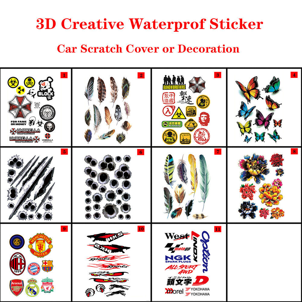 Fashion 3D Creative Waterproof Car Sticker for Auto Scratch Cover or Decoration