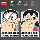 Set 2pcs Doraemon Turn Off High Beam Funny Cute Sticker Car SUV Decoration Decal