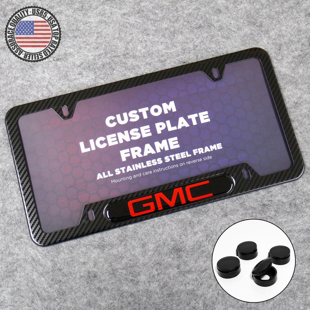 For GMC Front or Rear Carbon Fiber Texture License Plate Frame Cover Holder Gift