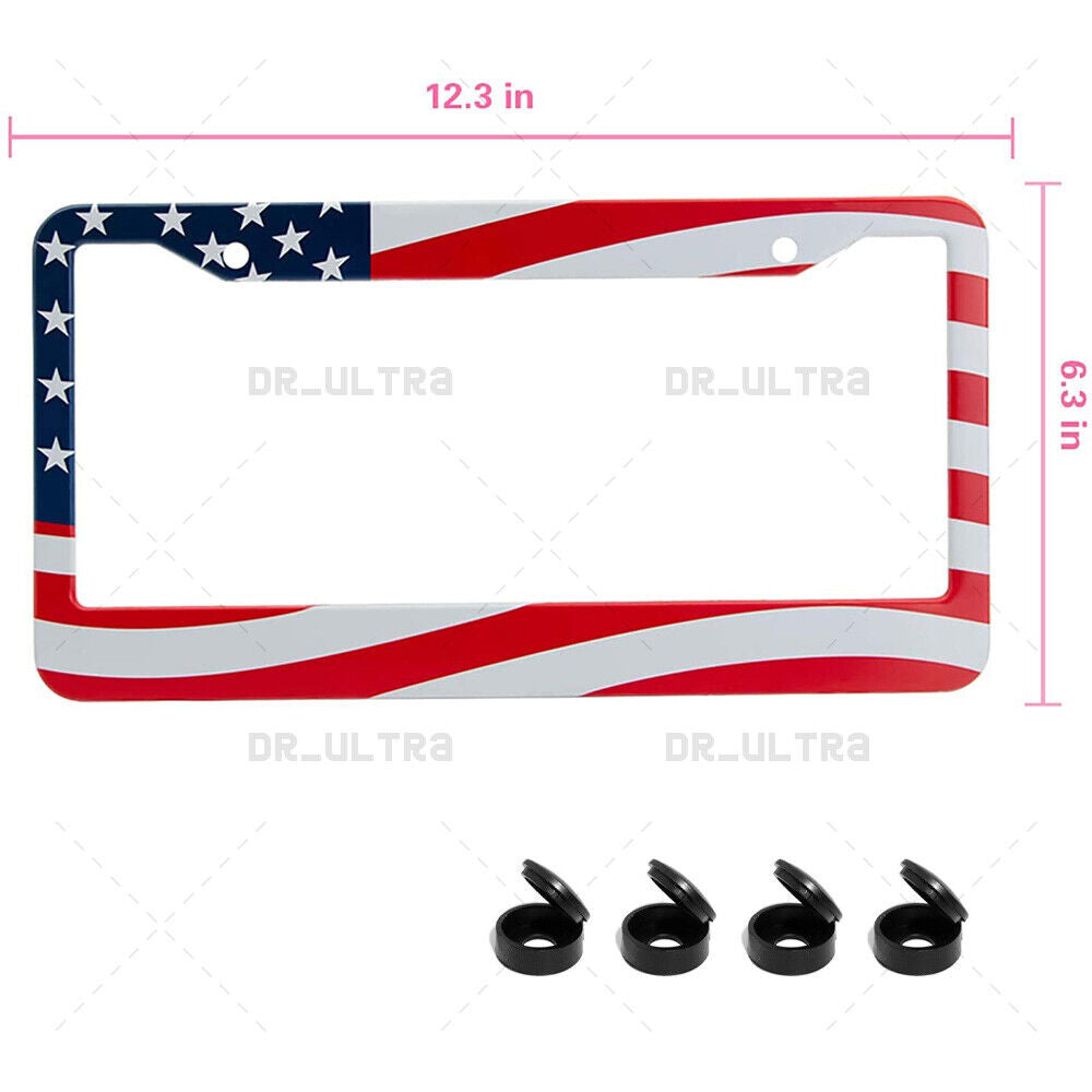 2x Universal Stainless Steel USA American Nations Flag Car License Plate Frame