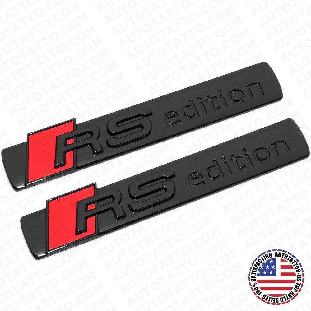 2x Audi Sport RS Edition Side Fender Nameplate Emblem 3D Decal Badge Gloss Black