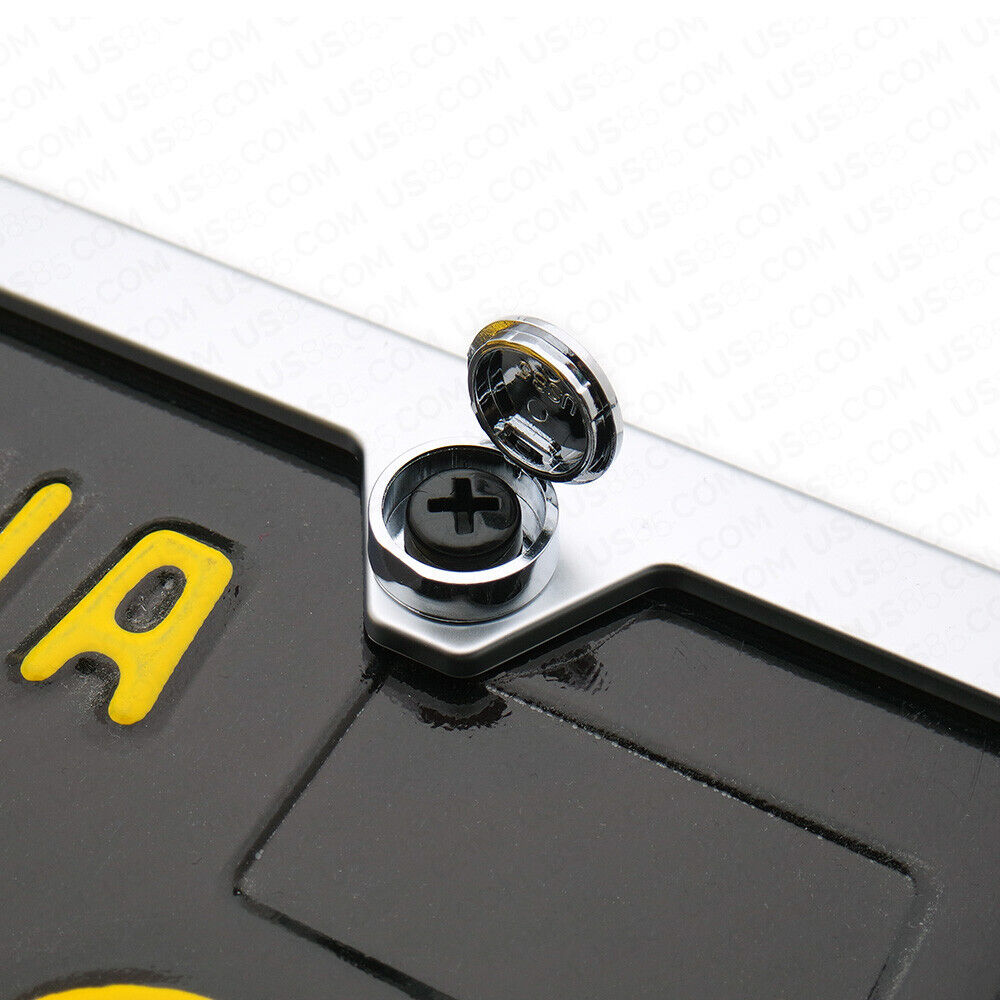 4x Car License Plate Frames Cover Hardware Hider Caps Front & Rear Sport Chrome