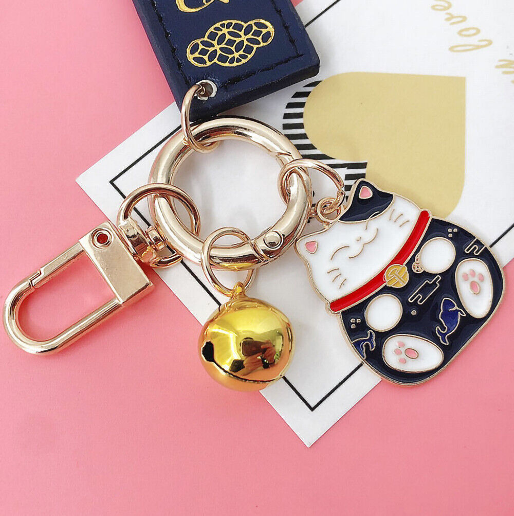 Cute Lucky Cat Keychain Keyring Blessing Word for Keys or Couple Bag Decoration
