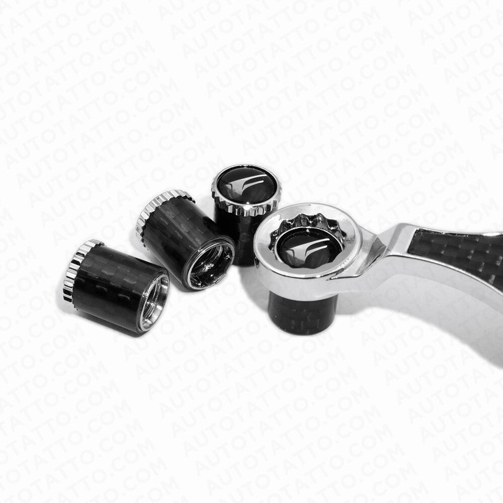 F-SPORT Real Carbon Fiber Car Wheel Tire Air Valve Caps Cover Keychain Ring Stem