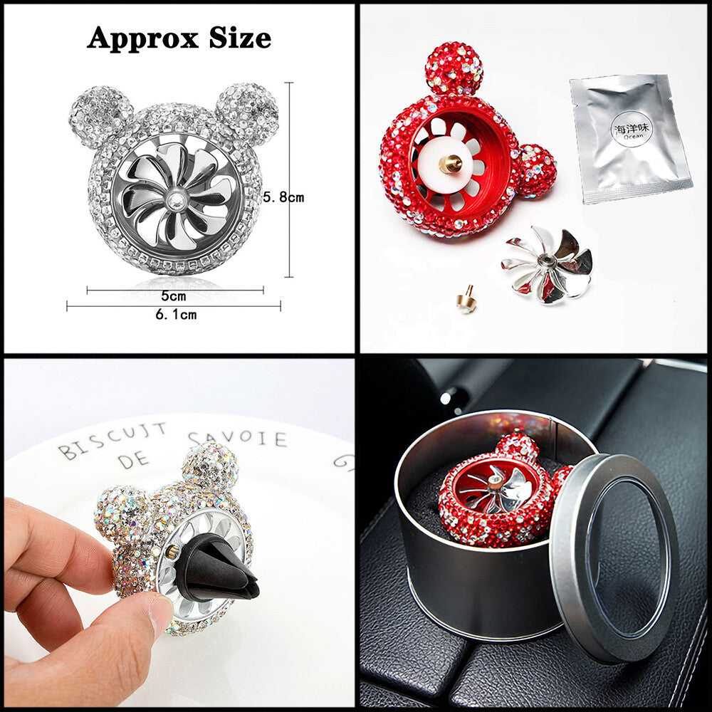Crystal Bling Diamond Fragrance Mickey Fan Car Air Fresher Vent Perfume Clip
