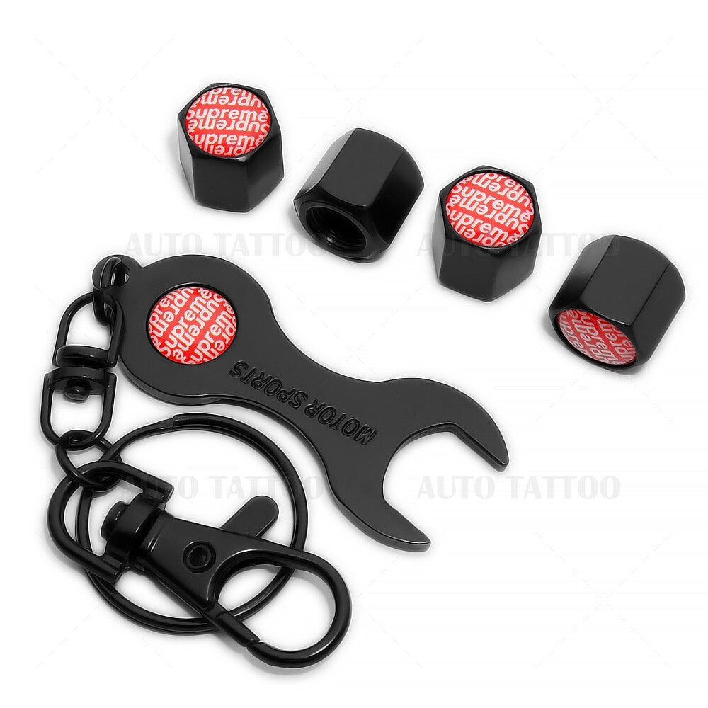 4pcs Universal Fashion Car Tire Wheels Air Stem Dust Valve Caps Cover + Keychain