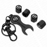 4pcs Hex Mazda Car Tire Wheel Air Stem Dust Valve Caps Cover + Wrench Keychain