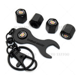 4x Hex Cadillac Car Tire Wheels Air Stem Dust Valve Cap Cover + Keychain Ring