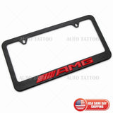 1x Mercedes Red AMG 3D Black License Plate Frame Cover Decorate + Screw Caps