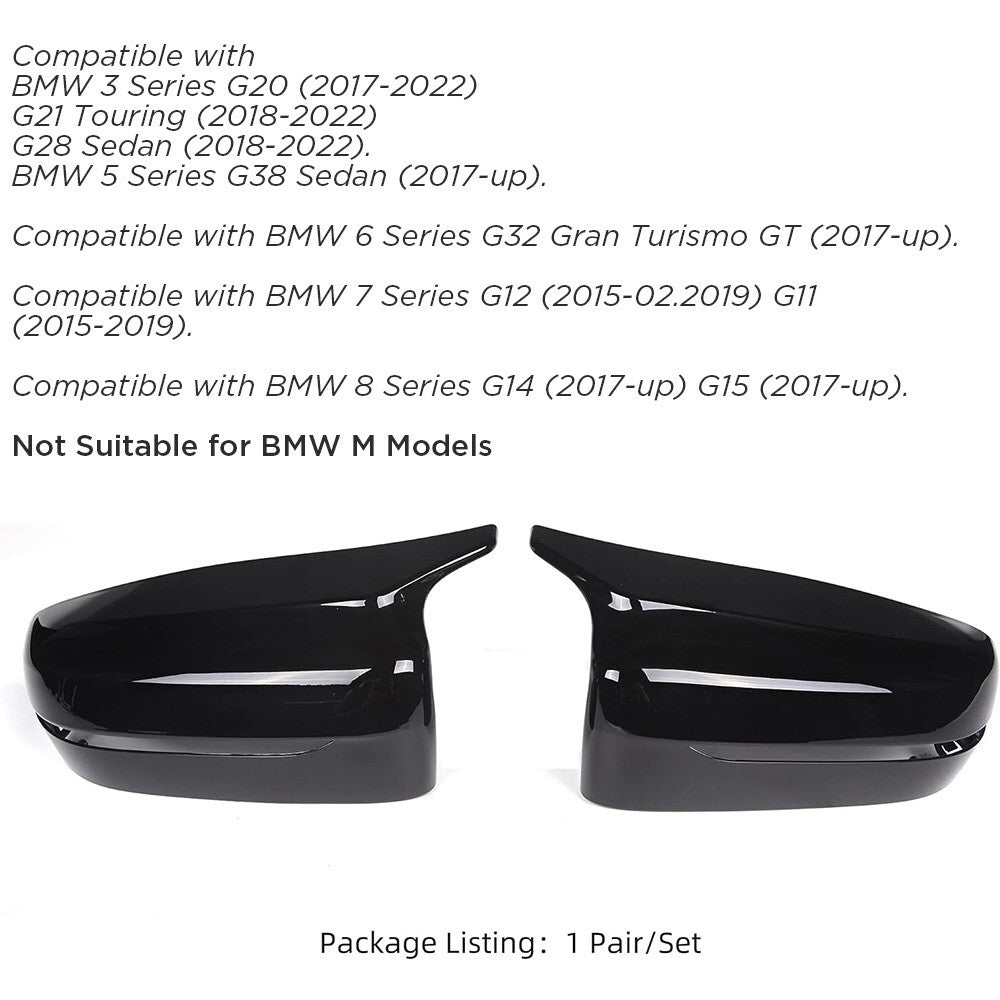 17-23 BMW G20 G30 G11 G12 M Style Gloss Black Replace Side Mirror Cover Cap