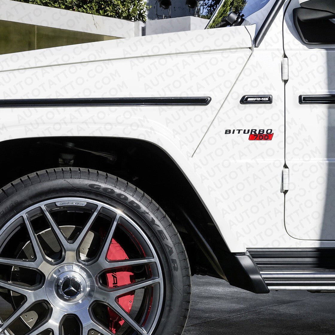 2x Mercedes BRABUS BITURBO 700 Fender Nameplate Badge Marker Emblem Gloss Black