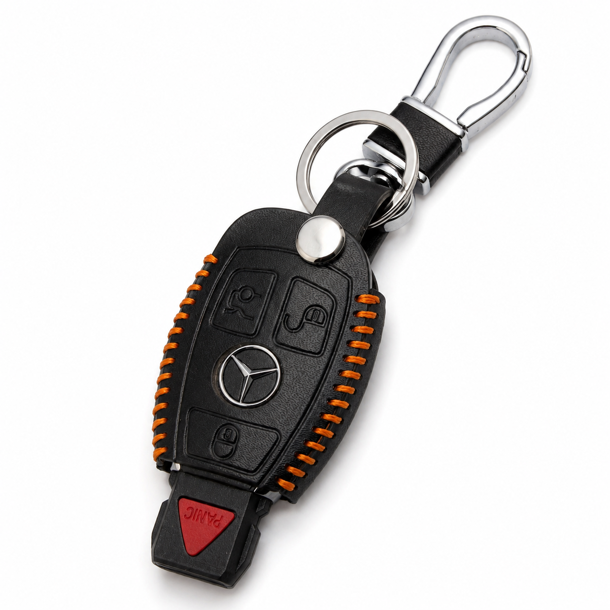 Orange Leather For Mercedes Remote Key Fob Case Shell & Keychain Protect GIft