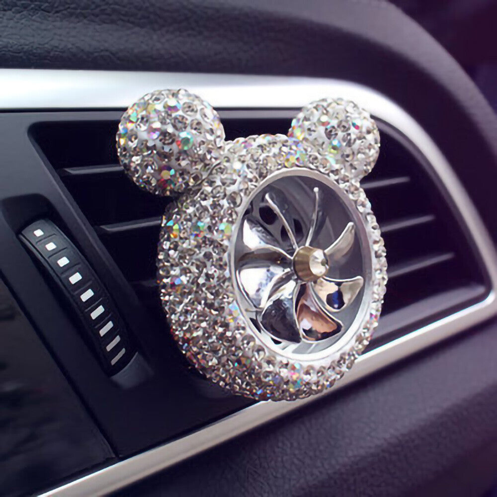 Crystal Bling Diamond Fragrance Mickey Fan Car Air Fresher Vent Perfume Clip