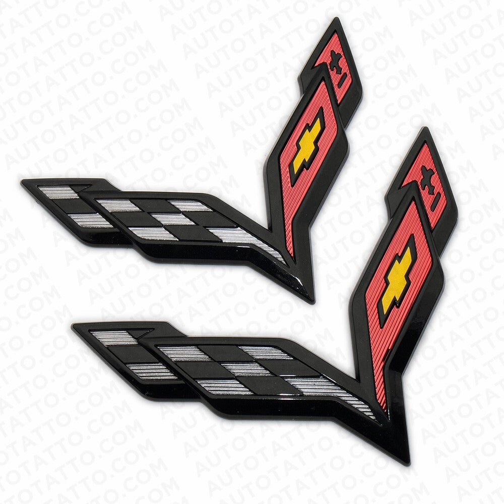 14-19 Corvette C7 Gloss Black Front Rear Fender Set Letter Badge Emblem Sport