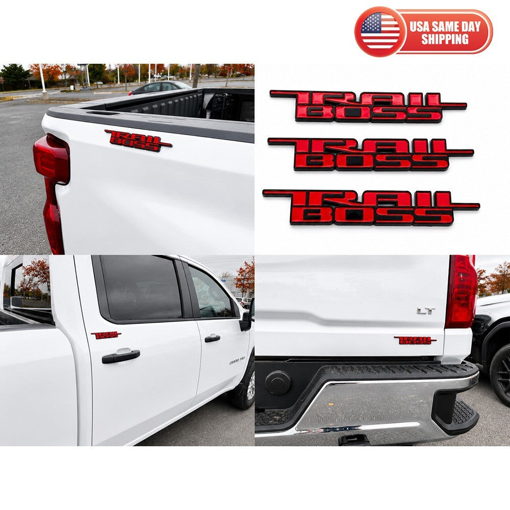 3pcs 2019-2026 for Chevrolet Silverado 1500 Trail Boss Door Bed Badge Emblem Red