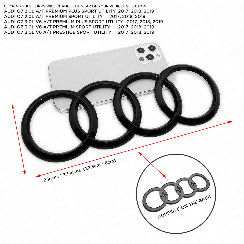 17-19 AUDI Q7 Gloss Black Rear Trunk Liftgate Rings Badge Logo Emblem Decorate
