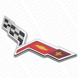 2x For 05-13 C6 Corvette Front Hood Rear Crossed Flags Badge Emblem Chrome Sport