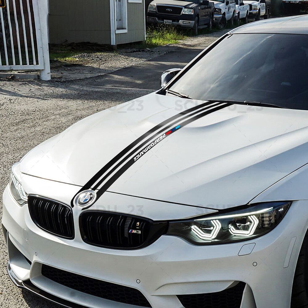 Black Carbon Fiber 5D Car Hood Sticker Stripe Decal For BMW Performance Sport