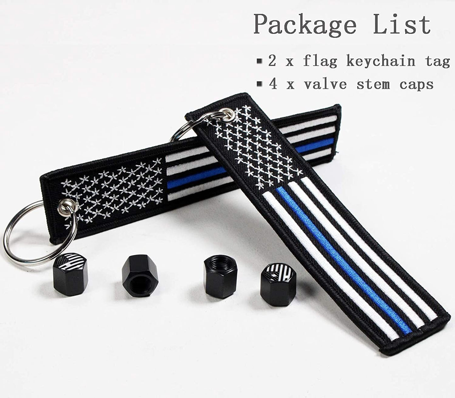 2 Pack American Flag Keychain Tag with 4 Pack American Flag Valve Stem Caps Gift