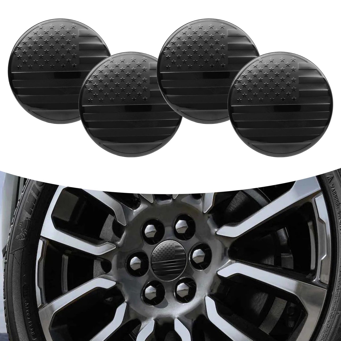 4Pc For Chevrolet GMC Center Caps 3.25” 83mm Blackout American USA Flag 22837060