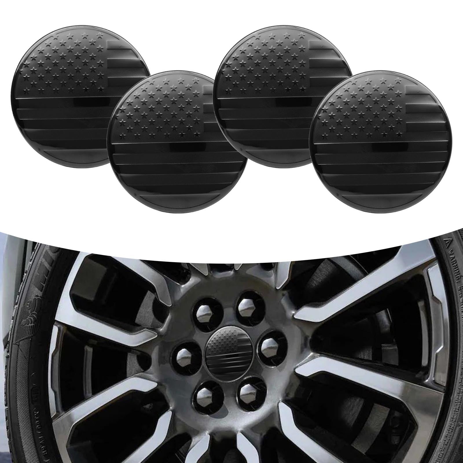4Pc For Chevrolet GMC Center Caps 3.25” 83mm Blackout American USA Flag 22837060