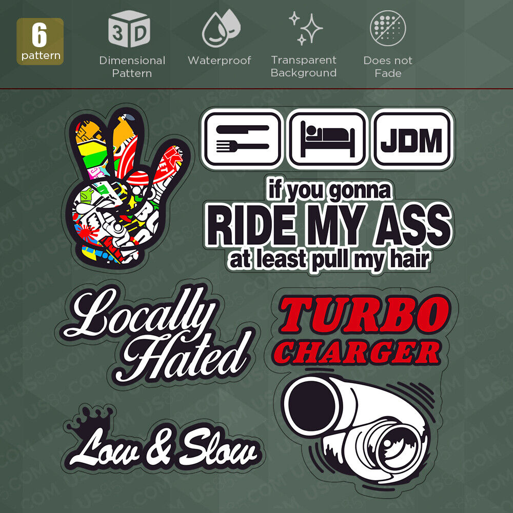 Personality Car Sticker JDM Hippie Boom Peace Funny Cute Turbo 3D Decal Stripe