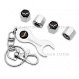 4x Hex Corvette C6 Car Tire Wheels Air Stem Dust Valve Cap Cover + Keychain Ring