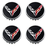 2020-2026 Corvette C8 Wheels Center Cap with Cross Flag Chrome 4 pack