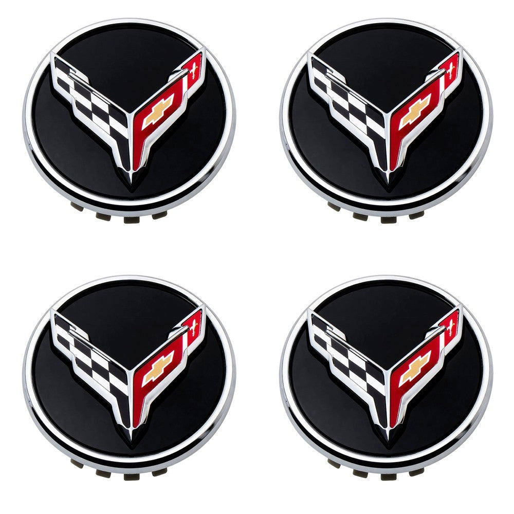 2020-2026 Corvette C8 Wheels Center Cap with Cross Flag Chrome 4 pack