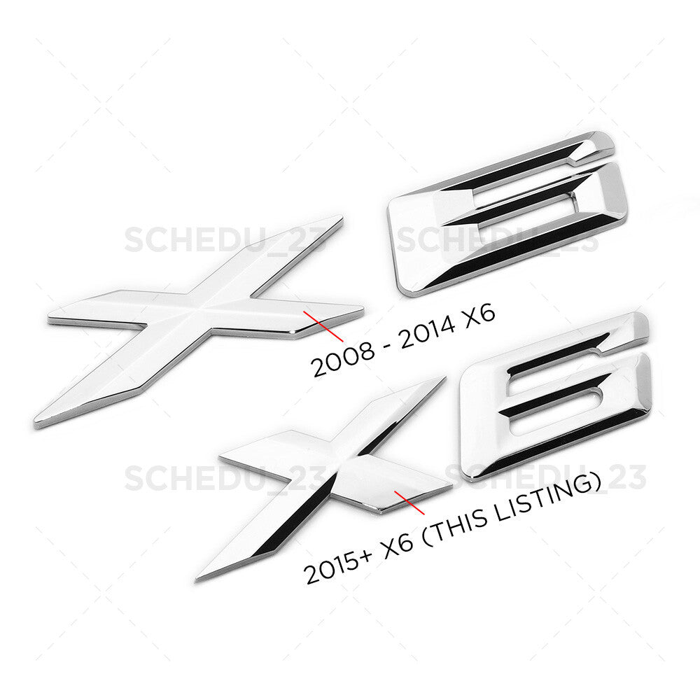 15-19 Chrome X6 Letter Logo Emblem Badge LiftGate Rear Trunk ABS  /M Sport