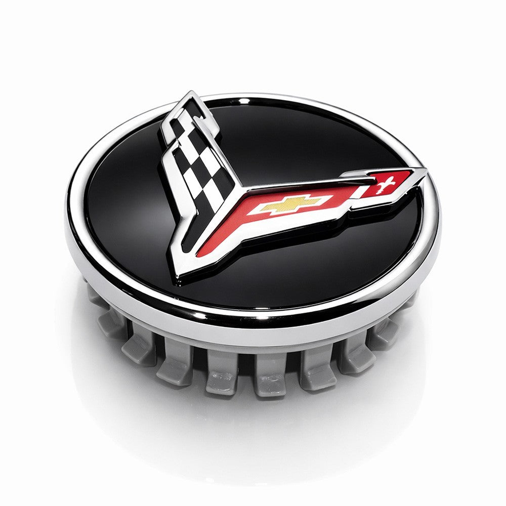 2020-2026 Corvette C8 Wheels Center Cap with Cross Flag Chrome 4 pack