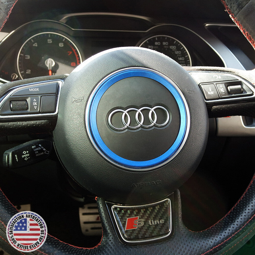 Audi Aluminum Steering Wheel Ring Logo Badge Sticker Emblem Decoration - Blue