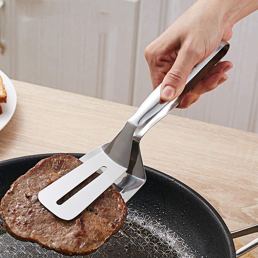 304 Stainles Steel Food Steak Flipping Spatula Tong Clip Kitchen Cooking Tool
