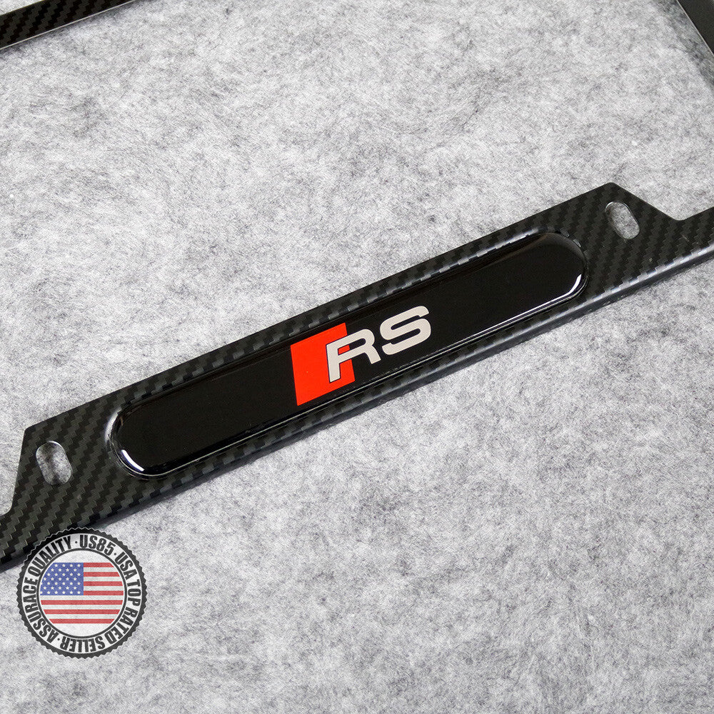 For Audi RS Front or Rear Carbon Fiber Texture License Plate Frame Cover Gift