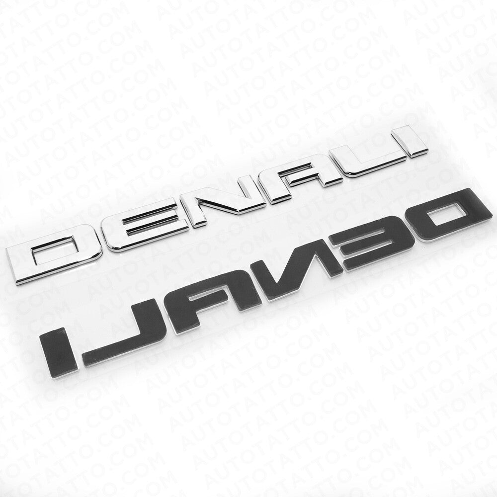 2x Denali Door Tailgate Letter Nameplate Emblem SUV HD Badge GMC 3D HD Chrome