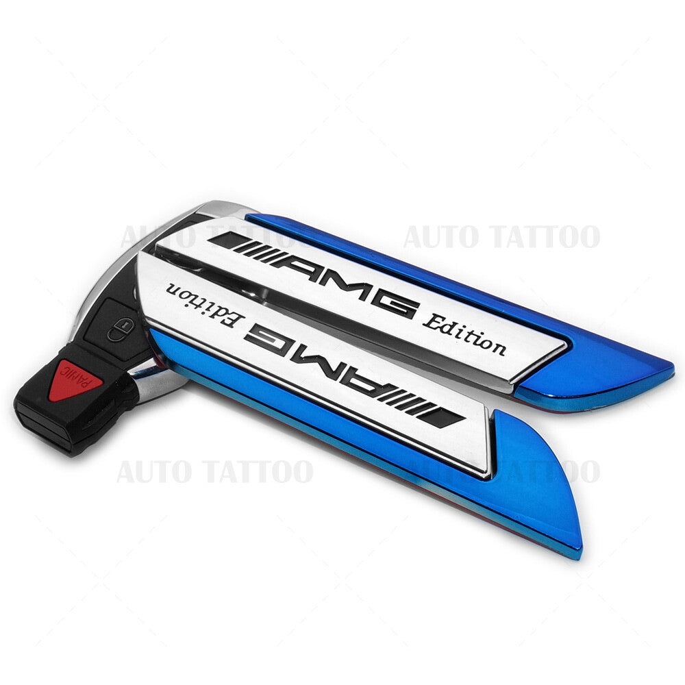 Universal Fender Marker Car AMG Edition Blue Logo Badge Emblem Sport Decoration