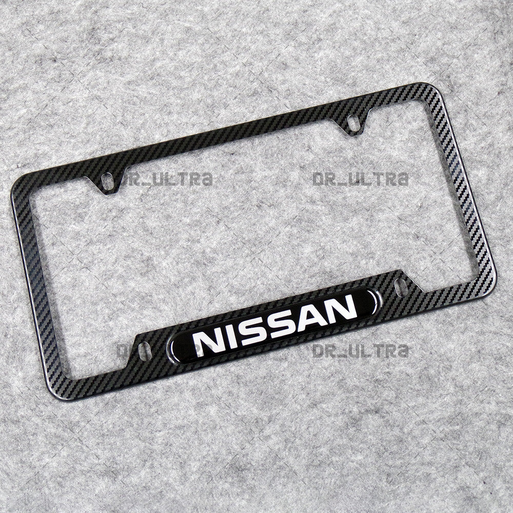 For Nissan Sport Front or Rear Carbon Fiber Texture License Plate Frame Cover