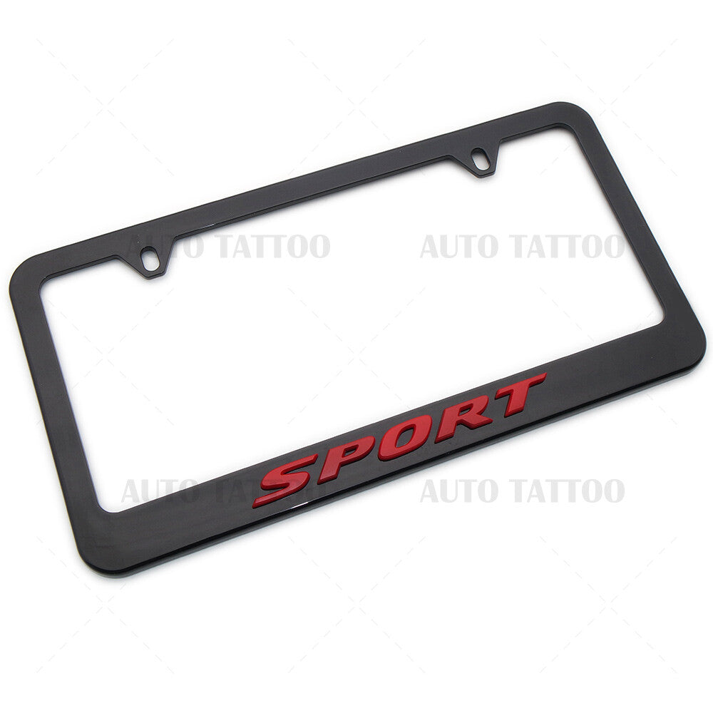 1x For Honda Red Sport Gloss Black License Plate Frame Cover + Screw Caps