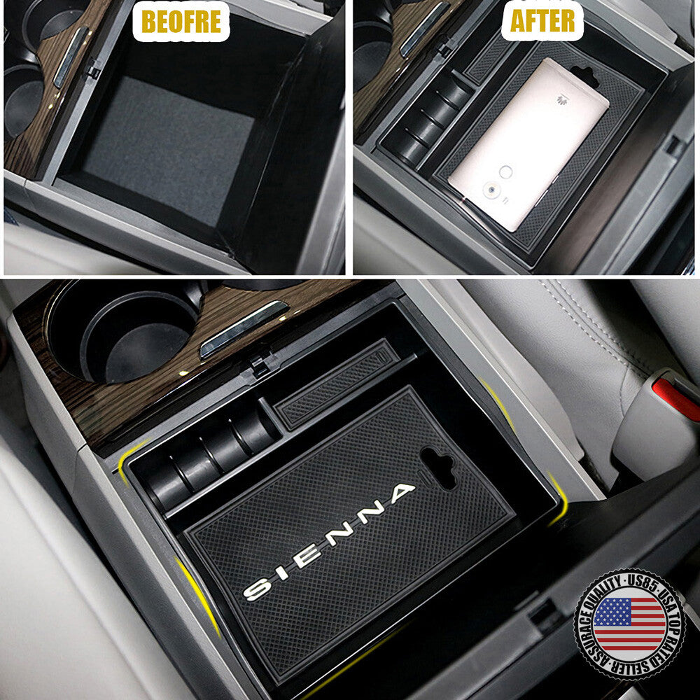 For Toyota 11-20 Sienna Center Armrest Console Organizer Storage Box Coin Phone