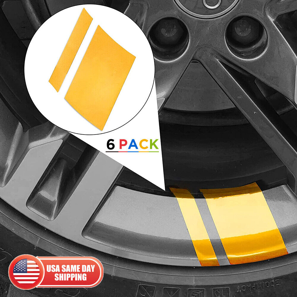 6x Car Wheels Tire Rim Vinyl Decal Racing Stripes Sport Decorate Sticker Yellow