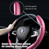 Universal Pink Carbon Fiber Car Steering Wheel Cover Non Slip Protector Decorate