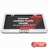 1x 3D Audi Ring Mirror Chrome License Plate Frame Cover Decorate + Screw Caps